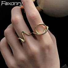 Foxanry Minimalist 925 Stamp Waving Lines Rings for Women New Fashion France Gold Plated Geometric Party Jewelry Gifts 2024 - buy cheap
