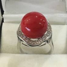 New fashon lady's exquisite silver plated inlay crystal 14mm red shell pearl ring SIZE 7/8/9/10 2024 - buy cheap