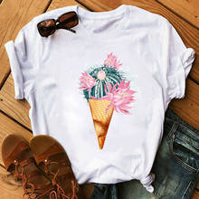 Модная женская футболка, милые футболки, топы, акварельная Футболка с принтом мороженого, кактуса, Футболка Harajuku Ullzang, графическая футболка, женская футболка 2024 - купить недорого