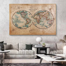 Mapa do mundo do vintage cartazes e cópias mapa antigo pintura da lona mapa retro antigo arte da parede imagem para sala de estar decoração casa 2024 - compre barato