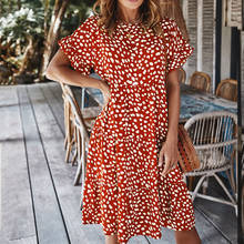 2020 Summer Dress Elegant Ruffles Print Dot Beach Dress Women Sexy Halter O-neck Ruffles Sleeve Loose Dresses Holiday Sundresses 2024 - buy cheap