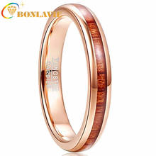 BONLAVIE 4mm Men's Tungsten Carbide Ring Hawaiian Koa Wood Inlay Polished Finish Comfort Fit  Rose Gold Ring AAA Quality 2024 - buy cheap