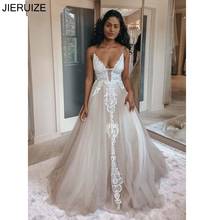 Jieruize sexy africano boho vestidos de casamento espaguete cintas sem costas apliques blush rosa praia casamento vestidos de noite 2024 - compre barato