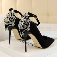 Koovan-zapatos de tacón alto con punta de cristal para mujer, calzado elegante con hebilla aterciopelada, para boda, 2020 2024 - compra barato