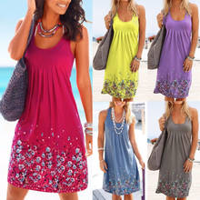 Women's Sleeveless O-Neck Pleated Flower Print Loose boho Dress 2022 Summer Casual Beach Dresses Female Streetwear Plus Size 5XL 2024 - buy cheap