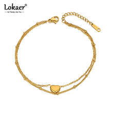 Lokaer New Bohemia Double Layers Love Heart Charm Anklet For Women Trendy Stainless Steel Link Chain Summer Foot Jewelry A20013 2024 - buy cheap