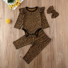 0-24 Months Toddler Girl Clothes Newborn Baby Girl Leopard Clothes Ruffle Bodysuit Jumpsuit Pants+Headband Baby Girls Outfits 2024 - buy cheap
