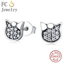 FC Jewelry-pendientes de plata de ley 925 para mujer y niña, aretes minimalistas de gato, Micro pavé, circonita cúbica, cristal 2024 - compra barato