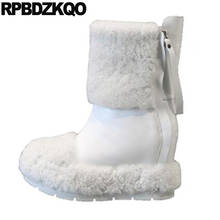 Botas de plataforma blancas para mujer, zapatos de piel de oveja mullida y auténtica, con tacón alto y forma plana australiana, para invierno 2024 - compra barato