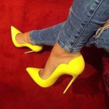 Brand Pointed Toe High Heel Shoes Yellow Blue Patent Leather 8 10 12cm Stiletto Heels Dress Shoes Shallow Party Banquet Shoes 2024 - buy cheap