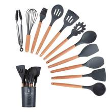 11pcs Silicone Kitchen Set Cooking Tools Spatula Shovel Soup Spoon with Wooden Handle Special Heat-resistant Design Utensil Set 2024 - buy cheap