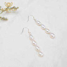ASHIQI Fashion Long Natural Freshwater Pearl Drop Earring 925 Sterling Silver Jewelry For Women Wedding Gift 2024 - buy cheap