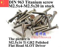DIN 963 M2.5 титановый винт M2.5x4 M2.5x5 M2.5x6 M2.5x8 M2.5x10 M2.5x12 M2.5x16 плоская головка шлицевой драйвер Ti GR2 полированный QCTI 2024 - купить недорого