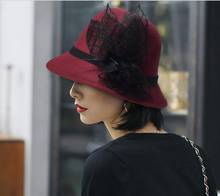 Fedora Hat Women Imitation Woolen Winter Lace feather Felt Hats Fashion Black Top Jazz Hat Fedoras Chapeau Sombrero Mujer 2019 2024 - buy cheap