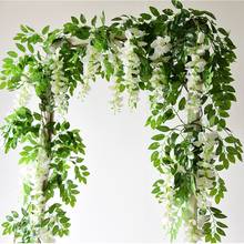 Flor de glicina Artificial de 1,8 M, vid, arco de boda, guirnalda colgante, adorno de plantas verdes falsas, vid, decoración de pared de hiedra para el hogar 2024 - compra barato