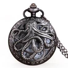 Vintage Octopus Hollow Half Hunter Quartz Pocket Watch Steampunk Black Pocket Watch with Necklace Chain Gift for Kids 2024 - buy cheap