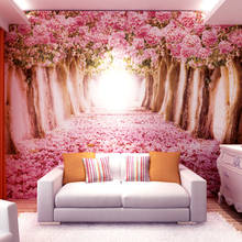 Romântico rosa floresta mural 3d tridimensional papel de parede quarto quente tv fundo da sala estar pano 2024 - compre barato