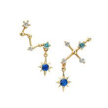 Novo design de brincos femininos, estilo de escavação grande, brinco de estrela azul geométrico, joias finas de prata 925, piercing de orelha 2024 - compre barato