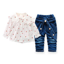 IENENS Girl Long Sleeve Blouses PantsSets Baby Spring Outfits Suits Cute Child Casual Cherry Shirts Outing Wear Fit 1-3 Years 2024 - buy cheap