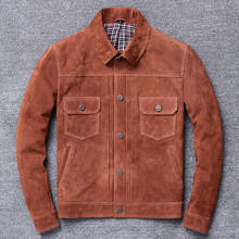 Chaqueta de cuero marrón cálido para hombre, chaqueta Vintage de ante de vaca auténtico, piloto de motocicleta y béisbol, informal, para invierno 2024 - compra barato