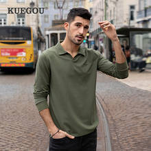 KUEGOU 2022 Spring Cotton Embroidery Plain Black Polo Shirt Men Long Sleeve Poloshirt For Male Brand Plus Size Clothing 88094 2024 - buy cheap