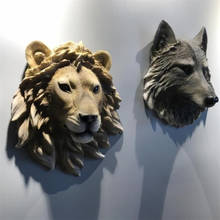 Decoración de pared 3D, cabeza de Lobo, oso León, resina, estilo americano, barra montada en la pared D + ecor 2024 - compra barato