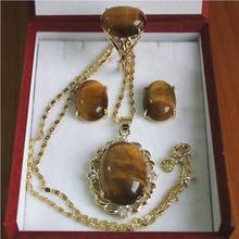 Fashion jewelry Free Shipping Charming NEW Inlay Tiger Eye Stone Necklace Earring Ring Pendant Jewelry Set AAA style 100% Noble 2024 - buy cheap