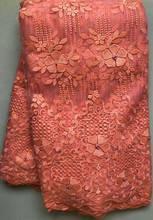 Африканская кружевная ткань с вышивкой в нигерийском стиле, состоящий из выпуклых кружевных элементов 2021 высокое качество персиковый французский кружевной тюль ткань для Для женщин HLL4807 2024 - купить недорого
