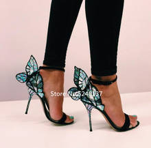 Summer Mixed Color Butterfly Wings Women Sandals Open Toe Thin Heel Buckle Strap European Design Party/Wedding Sandals Female 2024 - buy cheap