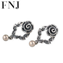 Fnj-brincos de prata esterlina 925 original s925, brincos com flor rosa, joia feminina 2024 - compre barato