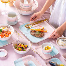 Gold Inlay Pink Rainbow Simple Dinnerware Collection Ceramic Plate Dish Rice Soup Bowl Porcelain Tableware Dinner Set Drop Ship 2024 - buy cheap