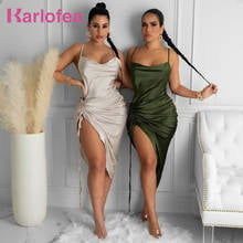 Karlofea New Summer Spaghetti Strap Midi Dresses Simple Irregular Drawstring Ruched Dress Sexy Party Outfits Wear Green Vestidos 2024 - buy cheap