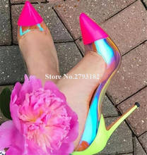 Women Luxurious Pointed Toe Clear PVC Stiletto Heel Reflective Pumps Pink Yellow Patchwork Transparent High Heels Big size Shoes 2024 - buy cheap