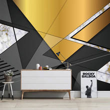 Papel de parede foto personalizada para paredes 3d, padrão geométrico preto e dourado de parede de sala de estar mural de decoração para paredes 2024 - compre barato