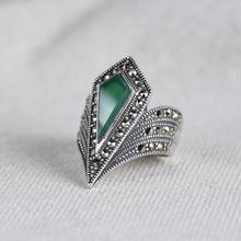 FNJ Green Agate MARCASITE Rings 925 Silver 100% Real Original S925 Solid Prue Silver Ring for Women Jewelry Peculiar Creative 2024 - buy cheap