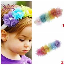 Chic Children Rainbow Color Mesh Lace Flowers Headband Elastic Baby Girls Hairband Infant Toddler Headwear Photography Props 2024 - buy cheap