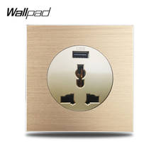 Wallpad-enchufe Universal de 3 pines L6 Gold 13A, toma de corriente eléctrica con carga USB, Panel de Metal de aluminio cepillado, Reino Unido, UE, EE. UU. 2024 - compra barato