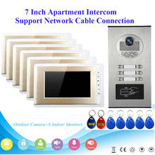 Wired Home 7'' Color Video Intercom RFID Camera with 6/4/3/2 Monitor Video Door Phone 500 user for Apartments 2024 - buy cheap