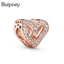 Buipoey Novo Brilhante Mão-pintado Frisado Coração Rosa de Ouro Charme Fit Pandora Original Pulseira Diy Colar Mulheres Homens Jóias presente 2024 - compre barato