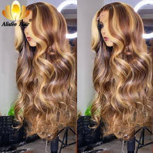 Aliafee-pelucas de cabello humano peruano para mujer, postizo de onda profunda, rizado, con encaje Frontal, reflejos rubio miel, prearrancado 2024 - compra barato