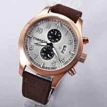 Corgeut-Reloj de pulsera de cuarzo para hombre, cronógrafo completo con caja PVD, esfera blanca, rosa dorado, 46mm 2024 - compra barato