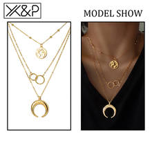 X&P Vintage Multilayer Crystal Pendant Necklace Women Gold Color Beads Moon Star Horn Crescent Choker Necklaces Jewelry New 2024 - buy cheap