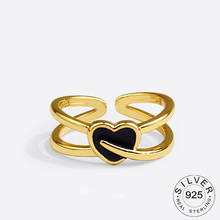 925 Sterling Silver Rings for Women Black Heart Gold Vintage Wedding Trendy Jewelry Large Adjustable Antique Rings Anillos 2024 - buy cheap