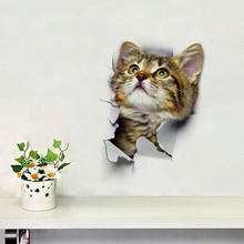 Ванная комната туалет отверстие вид милый кот 3D стикер стены Детская комната украшения стены наклейки холодильник водонепроницаемый плакат 2024 - купить недорого