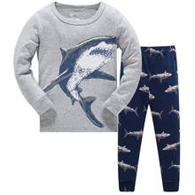 Pijama de tubarão para meninos, 100% algodão, para crianças de 3-8 anos, manga longa, roupa de dormir 2024 - compre barato