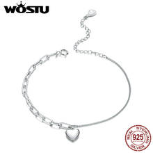 WOSTU-pulsera de plata de ley 925 con doble cadena, brazalete con forma de corazón, BNB053 2024 - compra barato