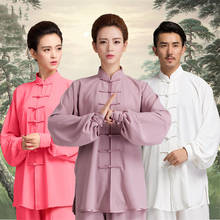 Uniforme chinês de kung fu tradicional adulto, traje tang tai chi, traje com manga comprida, roupa chun wushu para exercício de ouvido 2024 - compre barato