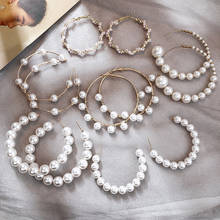 Pendientes de aro coreanos sencillos para mujer, Arete de perlas de Metal de Color dorado liso, aros de círculo grande, pendientes llamativos para mujer, joyería de fiesta 2020 2024 - compra barato