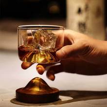Стеклянный стакан для виски с Горным деревянным дном, прозрачная стеклянная чашка для вина для виски, водка для бара, клуба, дома, кухни 2024 - купить недорого