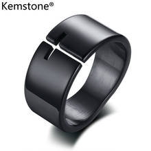 Kemstone-anillo de acero inoxidable con forma de cruz para hombre, sortija de 10MM, color negro, regalo de joyería 2024 - compra barato